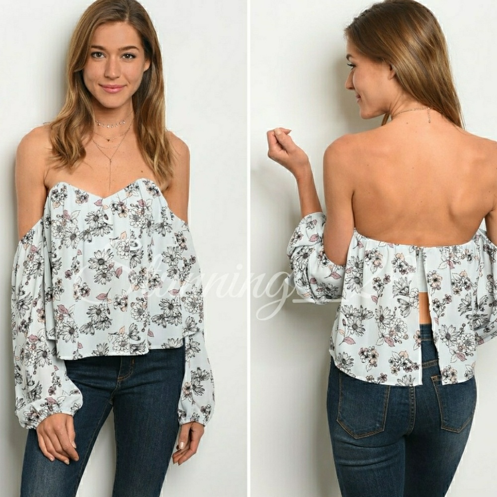 🆕SILVER FLORAL OFF SHOULDER LONG SLEEV TOP